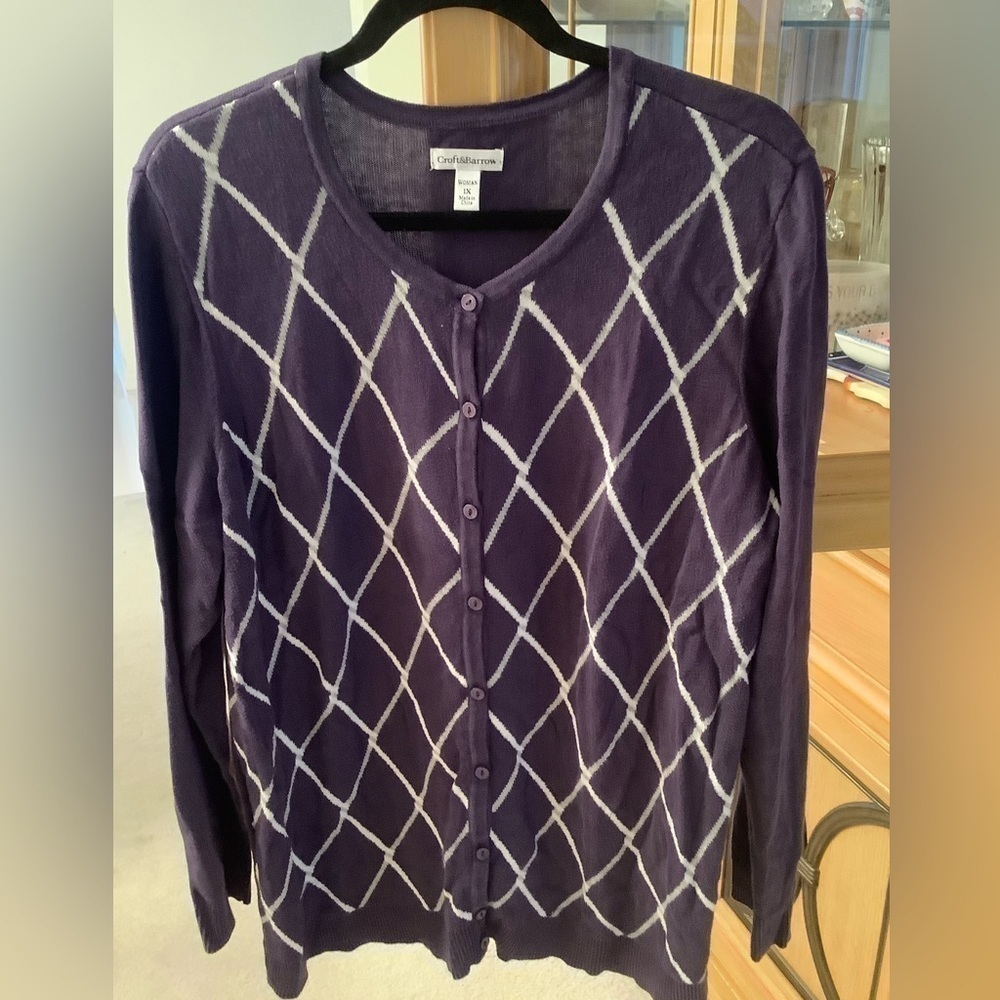 GREAT PURPLE AND WHITE BUTTON DOWN 1X SWEATER